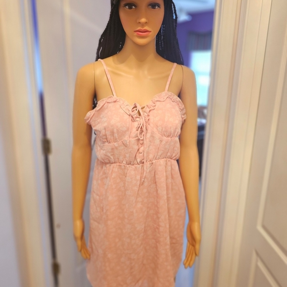 Pink Lace-Up Spaghetti Strap Sundress
